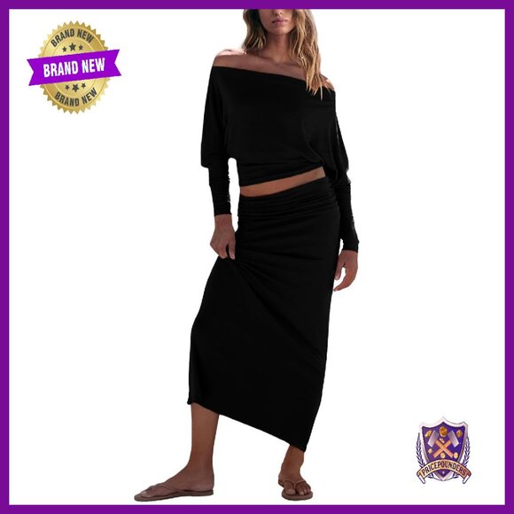 Off Shoulder Batwing Sleeve Top & Maxi Skirt Set Size XS-L